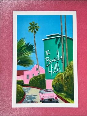 Beverly Hills Pink & Teal Art Print by Cass Rees
